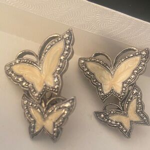 Silver Tone and Cream Butterfly Antique Avon Earrings